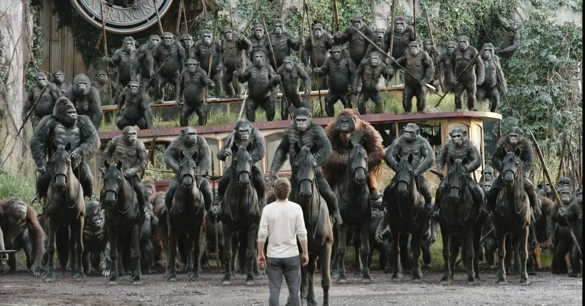 A legion of apes have come to talk to some of the last humans.