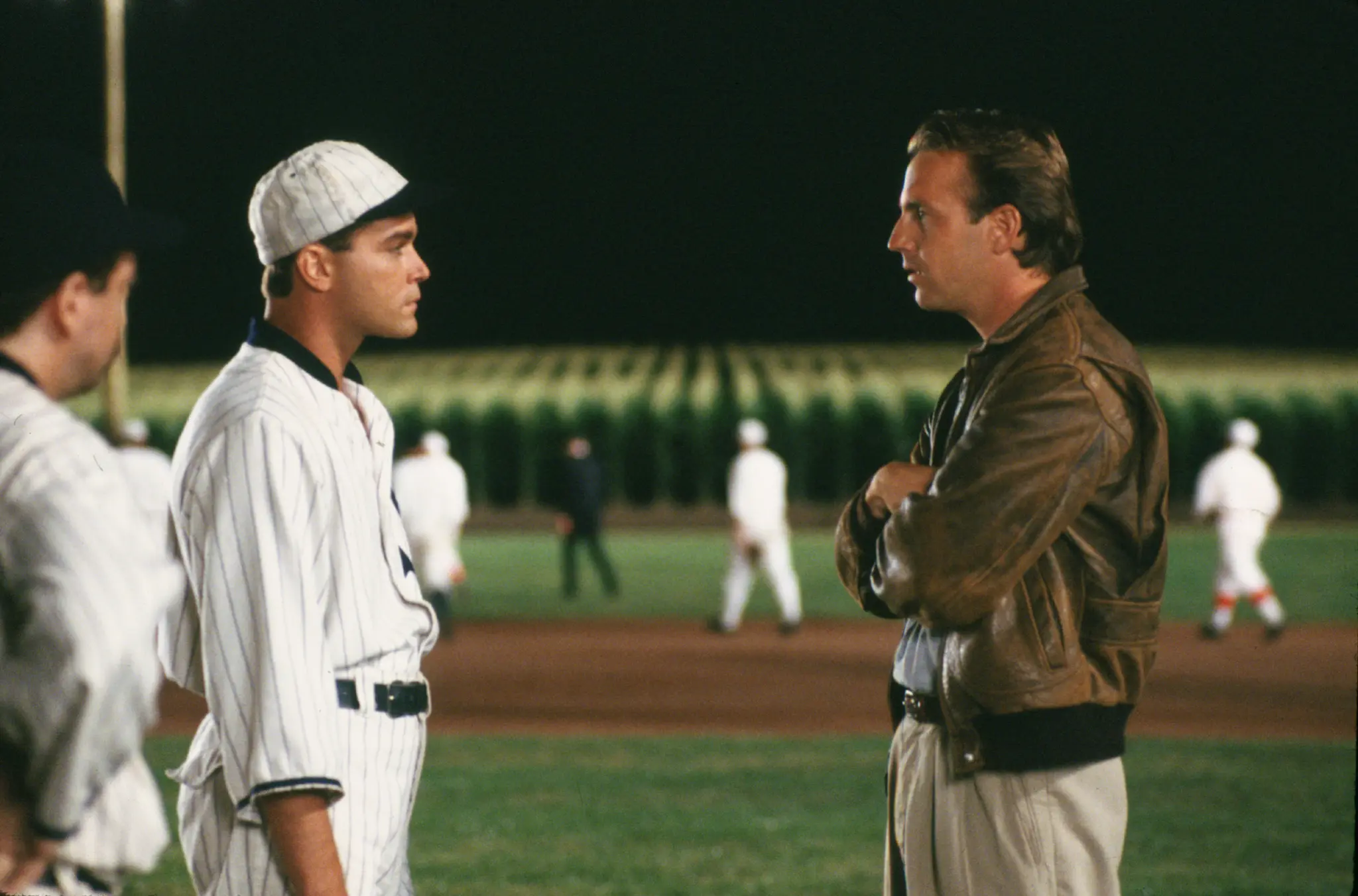 Ray Liotta and Kevin Costner meet on a baseball field in Iowa.